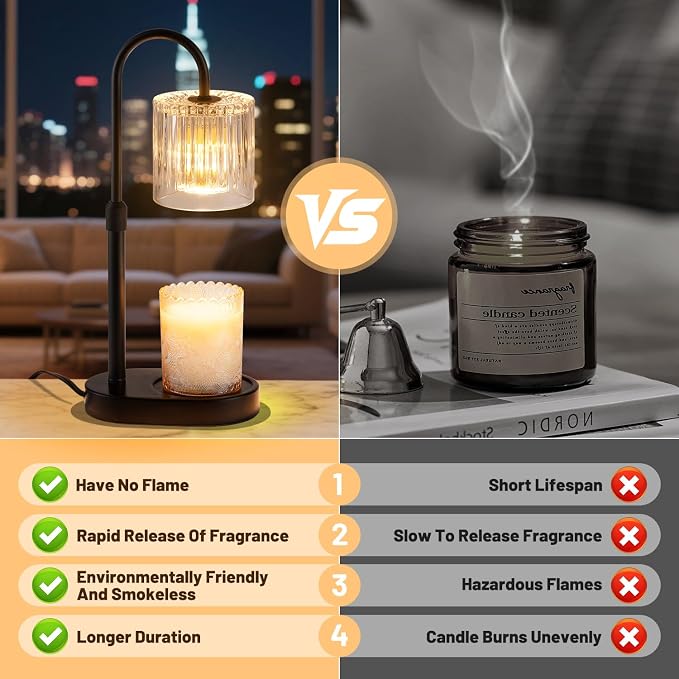 Candle Warmer Lamp with Timer: Modern Style Adjustable Height Candle Warmer Lamp Home Decor Safe Flame Free for Wax Blocks