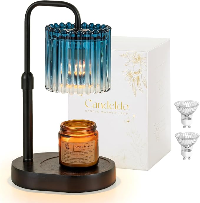 Candle Warmer Lamp with Timer: Navy Blue Candle Warming Lamp with 2 Bulbs Height Adjustable Wax Melt Dimmable Bedroom Decor