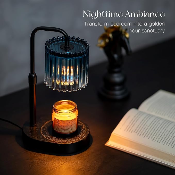 Candle Warmer Lamp with Timer: Navy Blue Candle Warming Lamp with 2 Bulbs Height Adjustable Wax Melt Dimmable Bedroom Decor