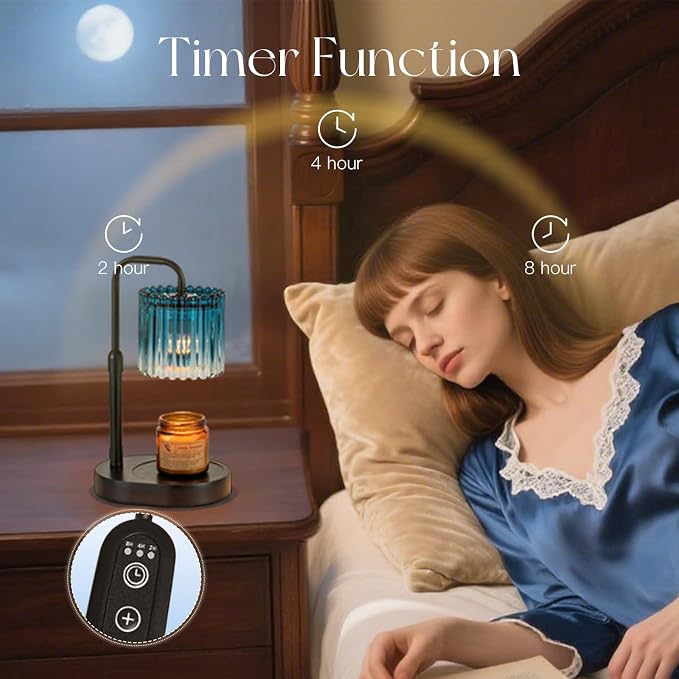 Candle Warmer Lamp with Timer: Navy Blue Candle Warming Lamp with 2 Bulbs Height Adjustable Wax Melt Dimmable Bedroom Decor