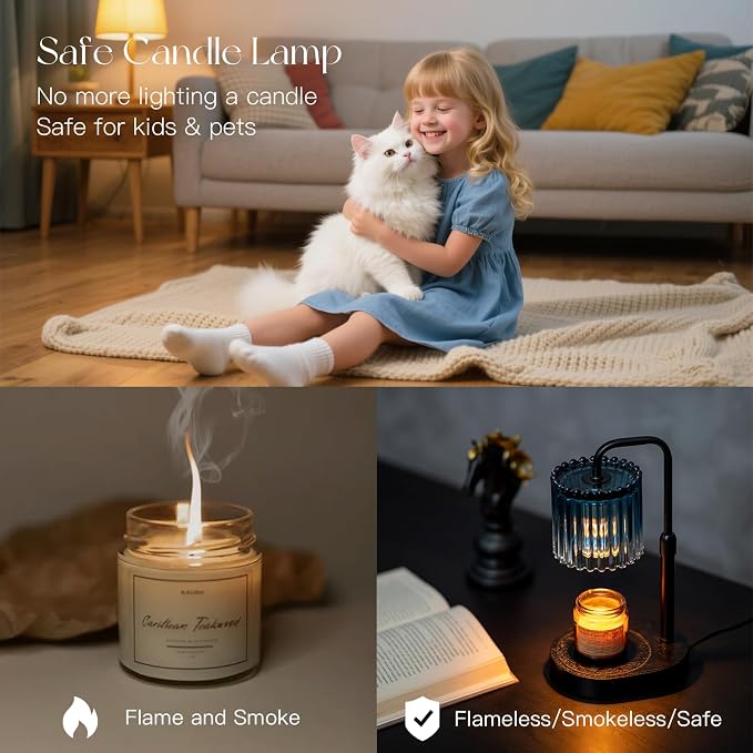 Candle Warmer Lamp with Timer: Navy Blue Candle Warming Lamp with 2 Bulbs Height Adjustable Wax Melt Dimmable Bedroom Decor