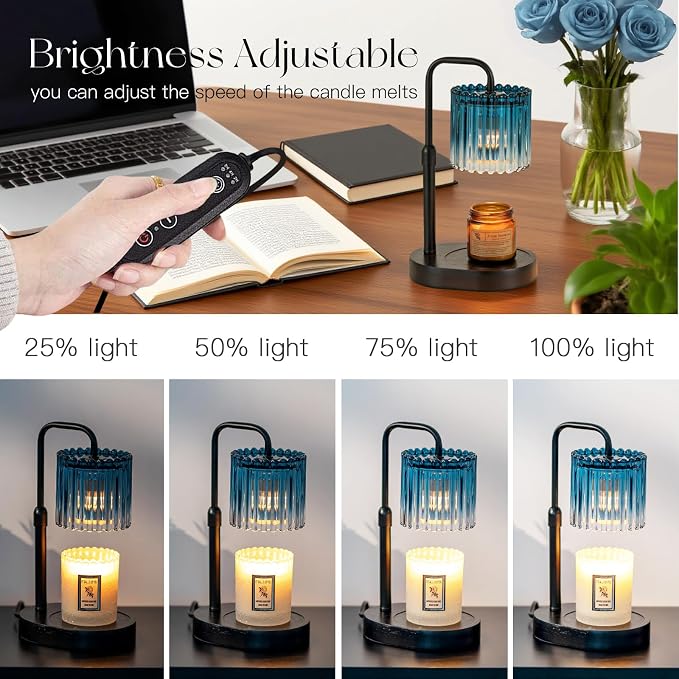 Candle Warmer Lamp with Timer: Navy Blue Candle Warming Lamp with 2 Bulbs Height Adjustable Wax Melt Dimmable Bedroom Decor