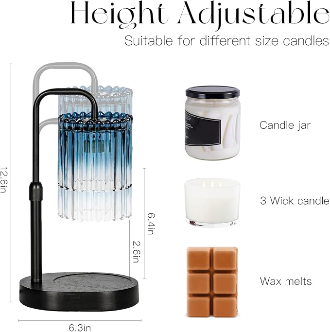 Candle Warmer Lamp with Timer: Navy Blue Candle Warming Lamp with 2 Bulbs Height Adjustable Wax Melt Dimmable Bedroom Decor