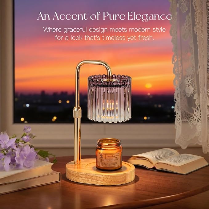 Candle Warmer Lamp with Timer: Purple Candle Warming Lamp with 2 Bulbs Height Adjustable Wax Melt Dimmable Bedroom Decor for