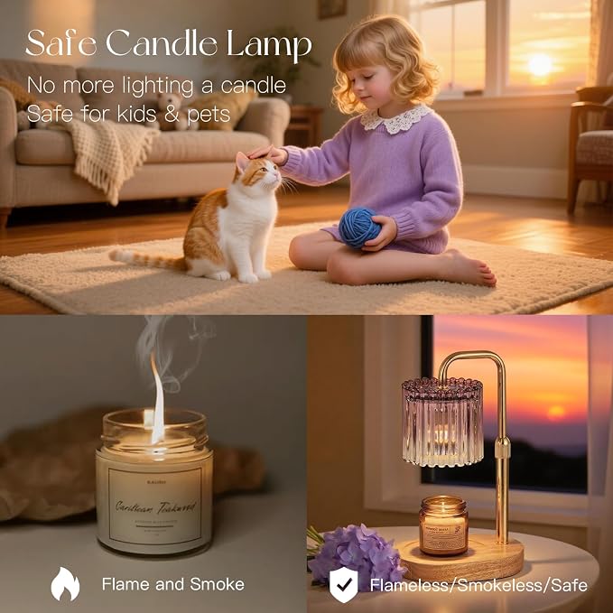 Candle Warmer Lamp with Timer: Purple Candle Warming Lamp with 2 Bulbs Height Adjustable Wax Melt Dimmable Bedroom Decor for