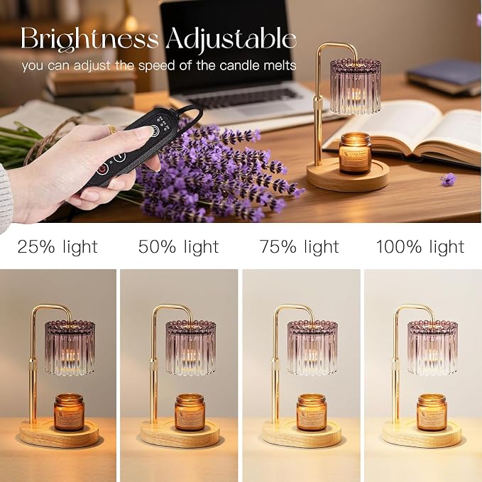 Candle Warmer Lamp with Timer: Purple Candle Warming Lamp with 2 Bulbs Height Adjustable Wax Melt Dimmable Bedroom Decor for