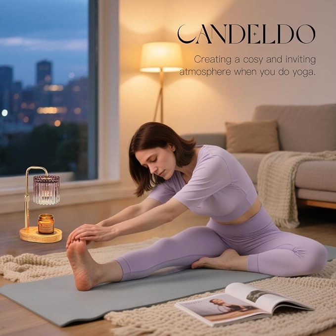 Candle Warmer Lamp with Timer: Purple Candle Warming Lamp with 2 Bulbs Height Adjustable Wax Melt Dimmable Bedroom Decor for