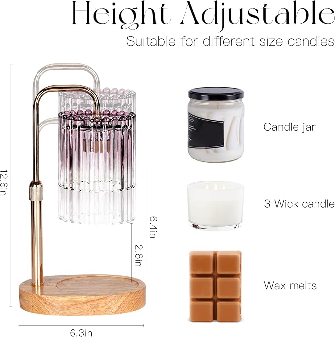 Candle Warmer Lamp with Timer: Purple Candle Warming Lamp with 2 Bulbs Height Adjustable Wax Melt Dimmable Bedroom Decor for
