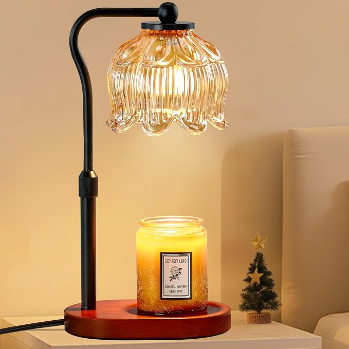 Candle Warmer Lamp with Timer & Stepless Dimming, Height Adjustable Electric Wax Warmer for Jar Candles, Flower Wax Melter