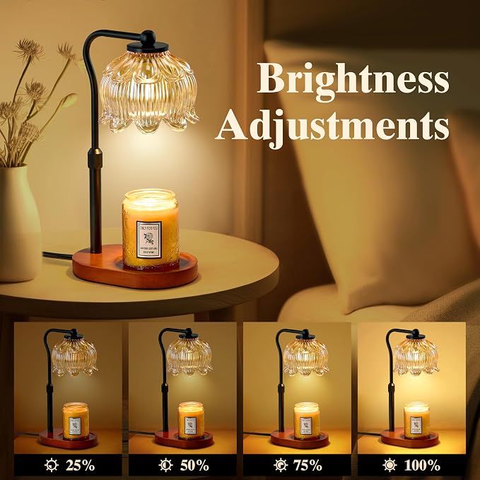 Candle Warmer Lamp with Timer & Stepless Dimming, Height Adjustable Electric Wax Warmer for Jar Candles, Flower Wax Melter