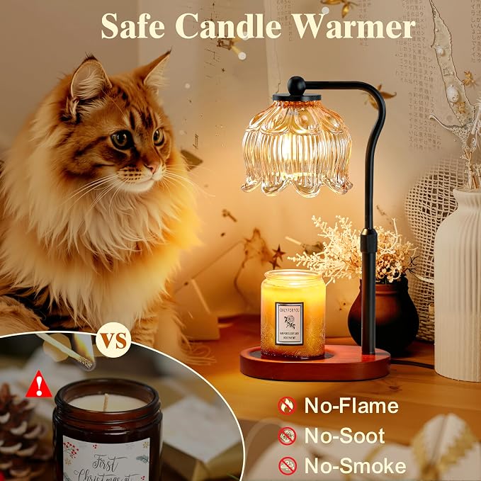 Candle Warmer Lamp with Timer & Stepless Dimming, Height Adjustable Electric Wax Warmer for Jar Candles, Flower Wax Melter