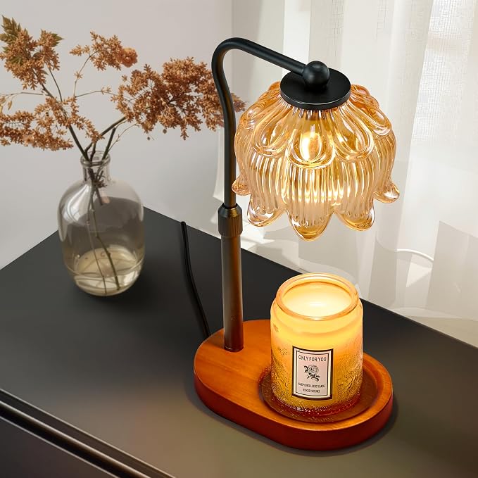 Candle Warmer Lamp with Timer & Stepless Dimming, Height Adjustable Electric Wax Warmer for Jar Candles, Flower Wax Melter