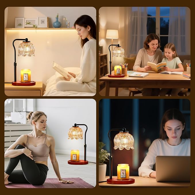 Candle Warmer Lamp with Timer & Stepless Dimming, Height Adjustable Electric Wax Warmer for Jar Candles, Flower Wax Melter