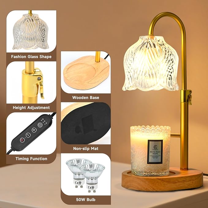 Candle Warmer Lamp with Timer, Valentine's Day Birthday Gifts for Women Mom, Height Adjustable Wax Melts Warmer, alternate