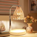 Candle Warmer Lamp with Timer, Wood Base Dimmable Wax Melting Lamp, Pleated Skirt Fragrance Warmer with 2 Bulbs, Ideal for