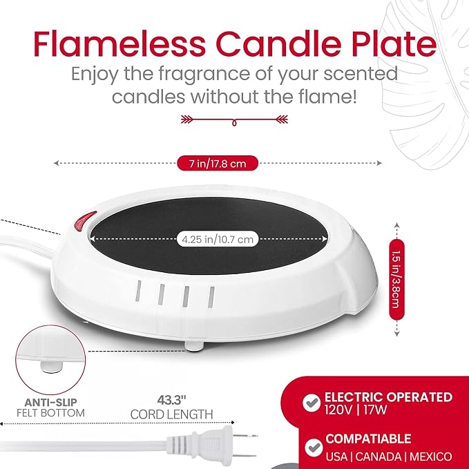 Candle Warmer Plate Safely Releases Scents Without a Flame- Used as Candle Jar Warmer, Candle Melter, Coffee Warmer, Mug