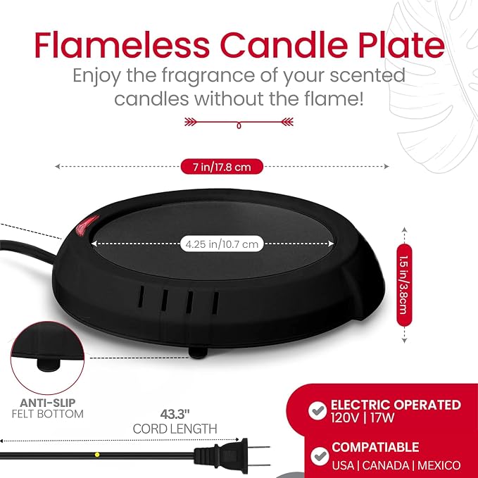 Candle Warmer Plate Safely Releases Scents Without a Flame- Used as Candle Jar Warmer, Candle Melter, Coffee Warmer, Mug