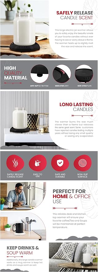 Candle Warmer Plate Safely Releases Scents Without a Flame- Used as Candle Jar Warmer, Candle Melter, Coffee Warmer, Mug