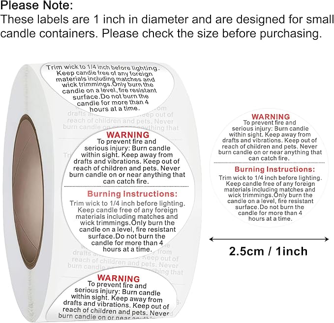 Candle Warning Labels: 2000PCS Candle Wick Stickers 1 Inch Small Candles Jars Safety Stickers Warning Labels for Candles