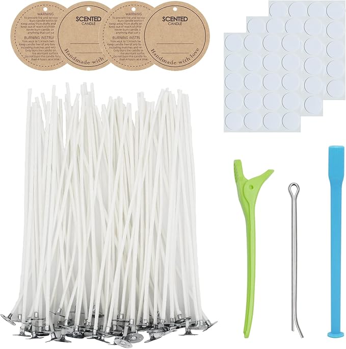 Candle Wick Kit - 60 Cotton Wicks with Candle Making Tools (Thin 4"+6"+8"), product image