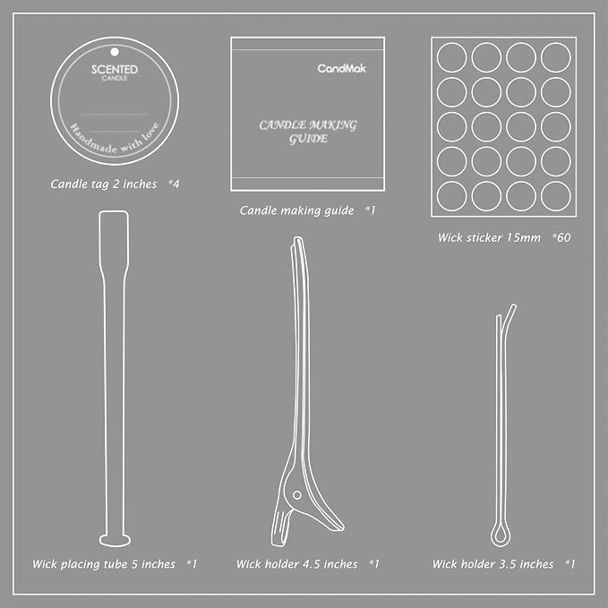 Candle Wick Kit - 60 Cotton Wicks with Candle Making Tools (Thin 4"+6"+8"), alternate product view 3
