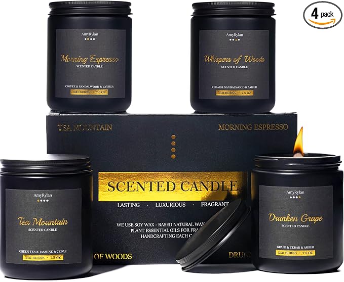 Candles 4 Pack Wooden Wick Scented Candle Gift Set for Men, 30oz made from natural materials Soy Wax, product image