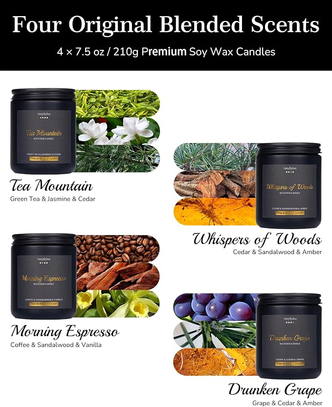 Candles 4 Pack Wooden Wick Scented Candle Gift Set for Men, 30oz made from natural materials Soy Wax, alternate product view
