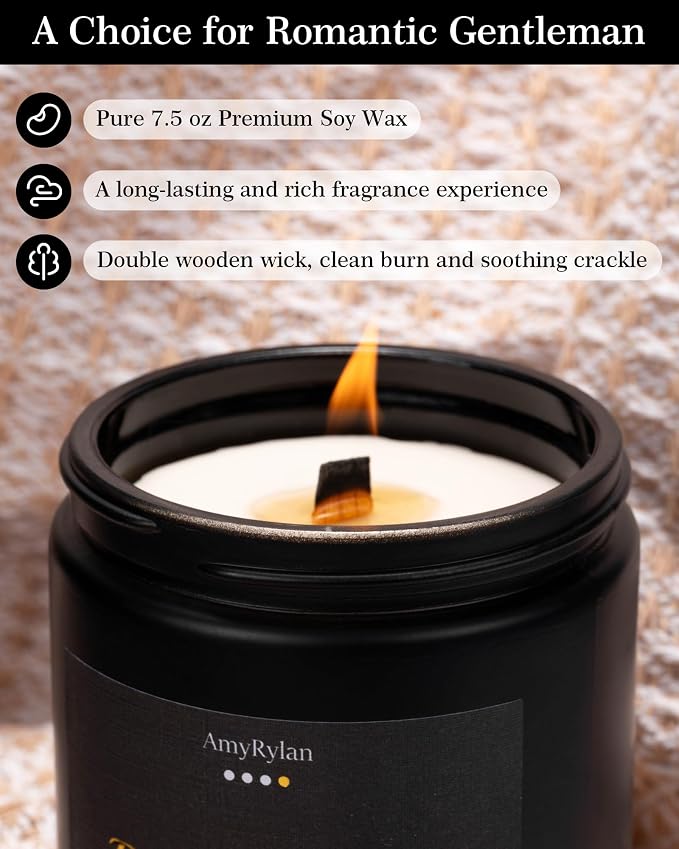 Candles 4 Pack Wooden Wick Scented Candle Gift Set for Men, 30oz made from natural materials Soy Wax, alternate product view
