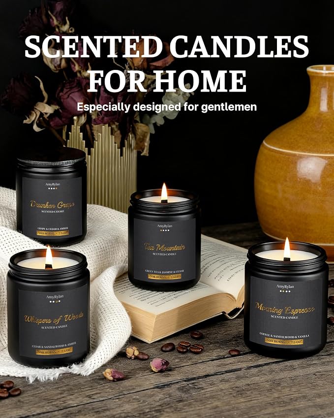 Candles 4 Pack Wooden Wick Scented Candle Gift Set for Men, 30oz made from natural materials Soy Wax, alternate product view