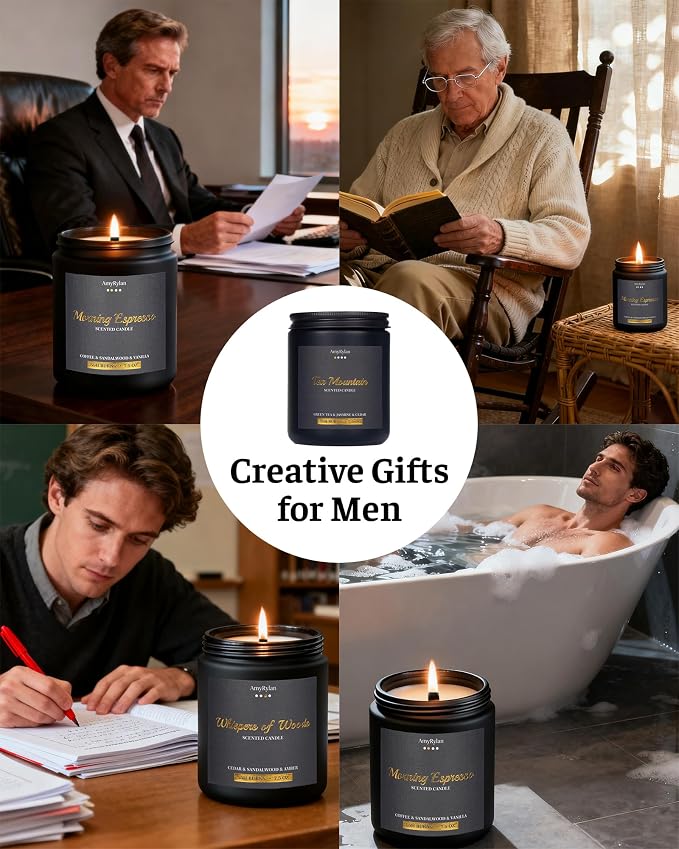 Candles 4 Pack Wooden Wick Scented Candle Gift Set for Men, 30oz made from natural materials Soy Wax, alternate product view