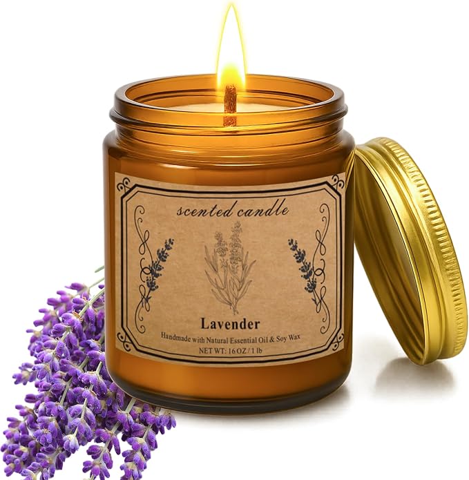 Candles for Home Scented, 16oz Large Soy Wax Lavender Scented Candle, 100 Hour Burn Time, Aromatherapy Candle, product image