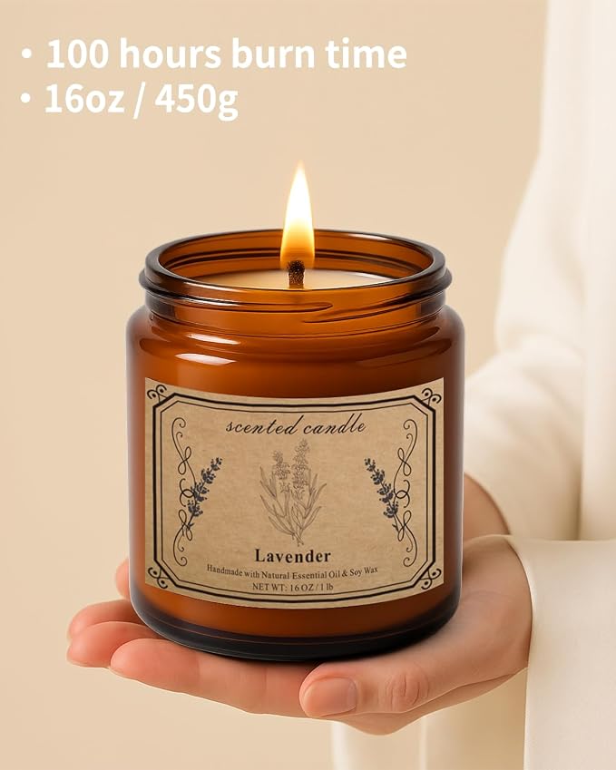 Candles for Home Scented, 16oz Large Soy Wax Lavender Scented Candle, 100 Hour Burn Time, Aromatherapy Candle, alternate