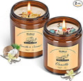 Candles for Home Scented 2 Pack, Vanilla Scented Candle with Dried Flowers, Coconut Vanilla Soy Candles with Crystals