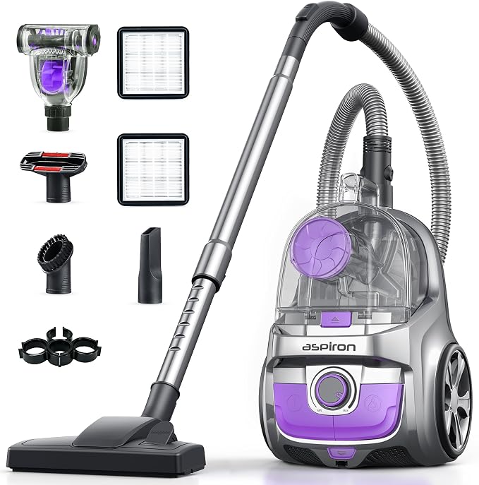 Canister Vacuum Cleaner, 40Kpa Bagless Vacuum Cleaners, 4QT Large Dust Cup, Double HEPA Filter, Retractable
