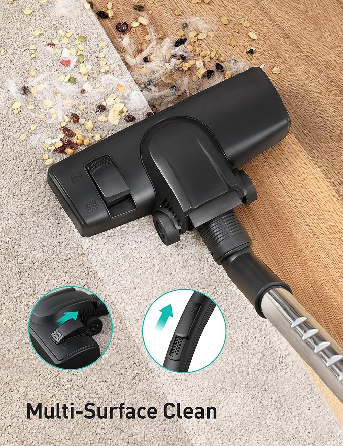 Canister Vacuum Cleaner, 40Kpa Bagless Vacuum Cleaners, 4QT Large Dust Cup, Double HEPA Filter, Retractable, alternate view 3