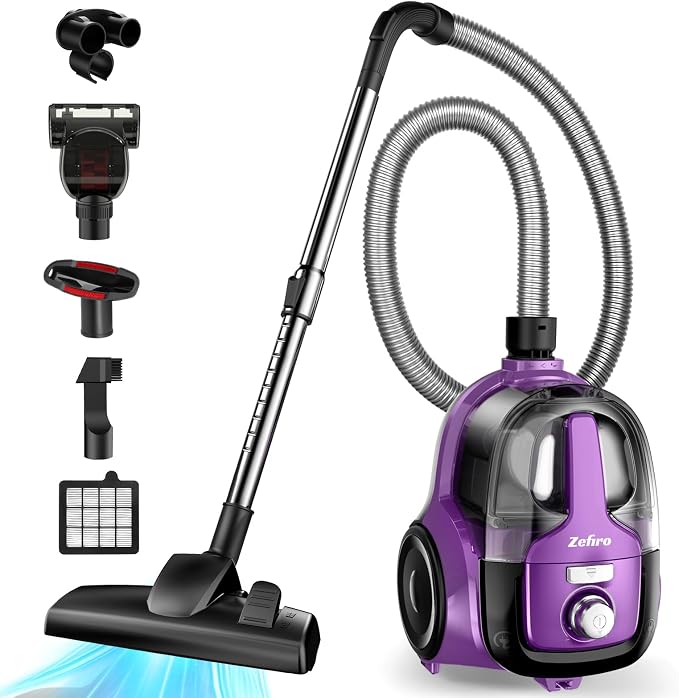 Canister Vacuum Cleaner, Bagless Canister Vacuum for Home, Powerful Suction, Auto Cord Rewind, HEPA Filter, product image