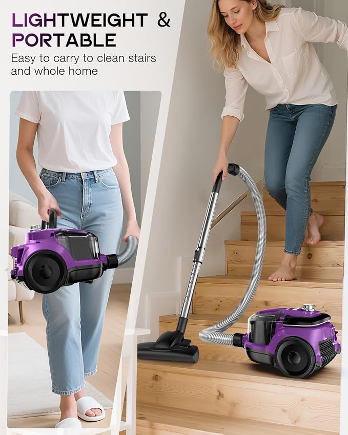 Canister Vacuum Cleaner, Bagless Canister Vacuum for Home, Powerful Suction, Auto Cord Rewind, HEPA Filter, alternate product