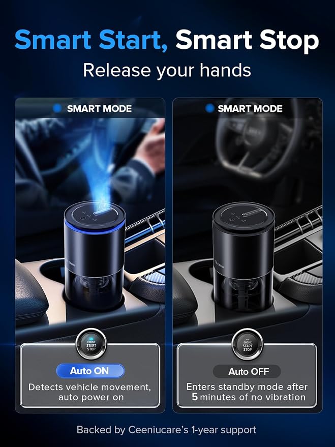 Car Air Freshener CF12 Pro, Smart Ultrasonic Diffuser, Enlarged Spray Nozzle, Auto On/Off, 3 Modes, Ambient Light, alternate