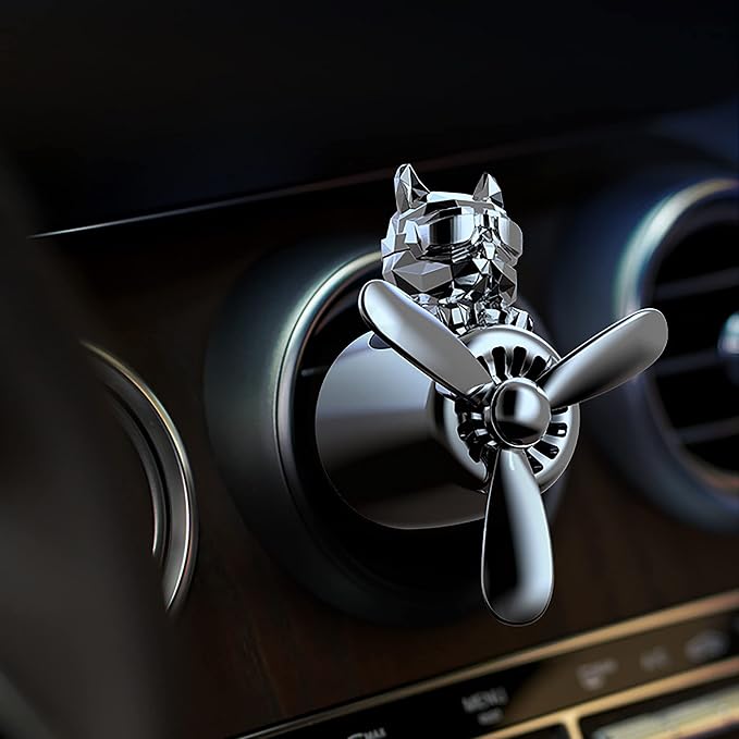 Car Air Freshener Cute Cartoon Bulldog Pilot Car Diffuser Rotating Propeller Automotive Air Outlet Fan Creative Funny Car