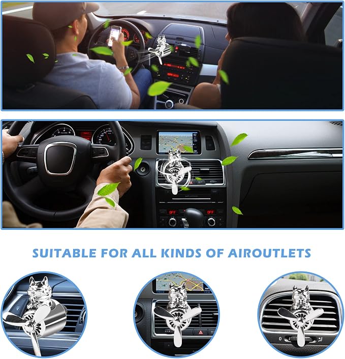 Car Air Freshener Cute Cartoon Bulldog Pilot Car Diffuser Rotating Propeller Automotive Air Outlet Fan Creative Funny Car