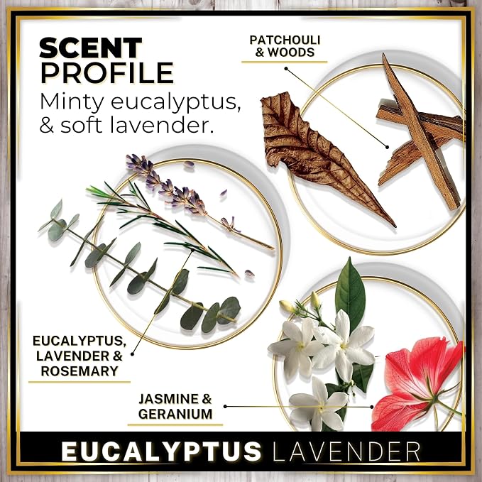Car Air Freshener Diffuser 1 Pack - Eucalyptus Lavender Scent, 45+ Days Long Lasting Fragrance, Made in USA, Glass & Wood