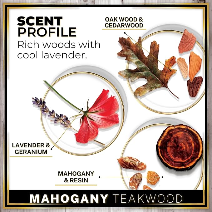 Car Air Freshener Diffuser 1 Pack - Mahogany Teakwood Scent, 45+ Days Long Lasting Fragrance, Made in USA, Glass & Wood