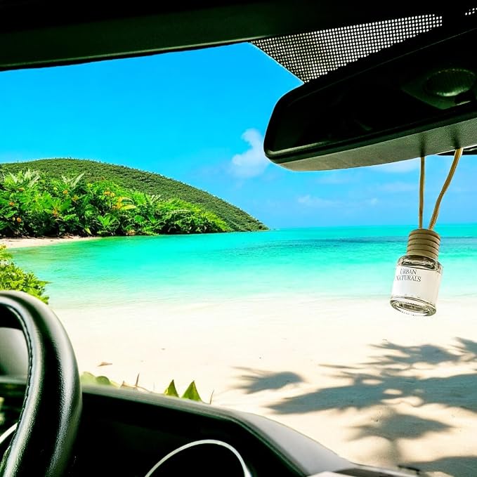 Car Air Freshener Diffuser 1 Pack - Tropical Breeze Scent, 45+ Days Long Lasting Fragrance, Made in USA, Glass & Wood