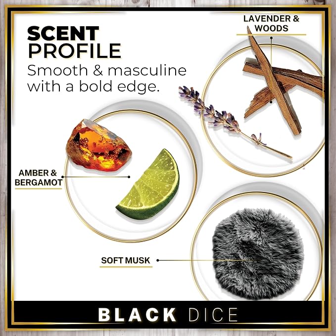 Car Air Freshener Diffuser 3 Pack - Black Dice Scent, 45+ Days Long Lasting Fragrance, Made in USA, Glass & Wood, alternate
