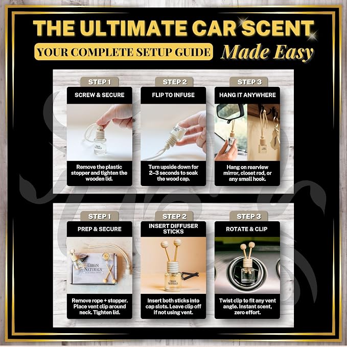 Car Air Freshener Diffuser 3 Pack - Black Dice Scent, 45+ Days Long Lasting Fragrance, Made in USA, Glass & Wood, alternate