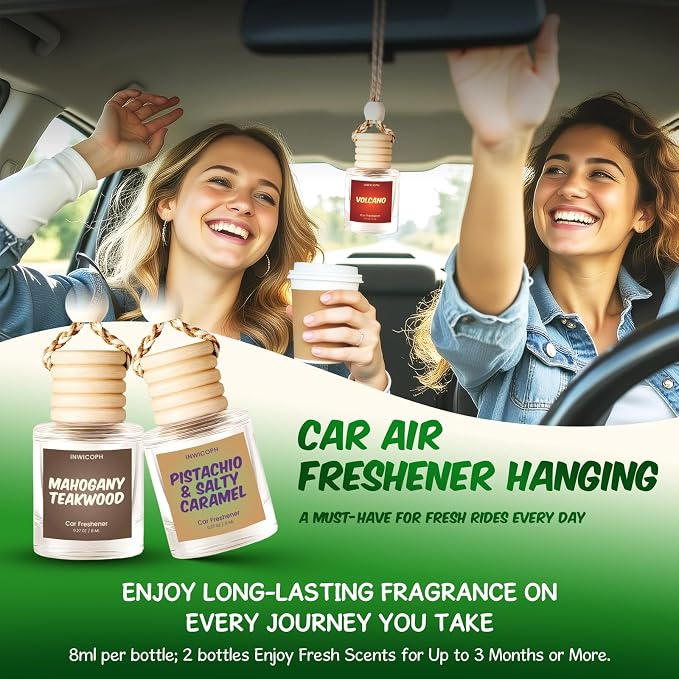 Car Air Freshener Diffuser 6 Pack Hanging Air Freshener, Vanilla Cream, Pink Sparkle Champagne, Mahogany Teakwood, alternate