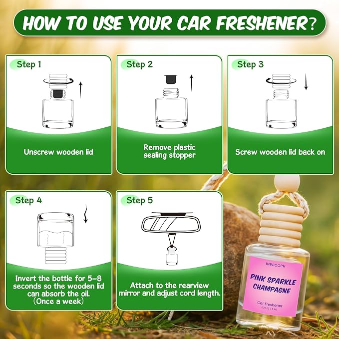 Car Air Freshener Diffuser 6 Pack Hanging Air Freshener, Vanilla Cream, Pink Sparkle Champagne, Mahogany Teakwood, alternate