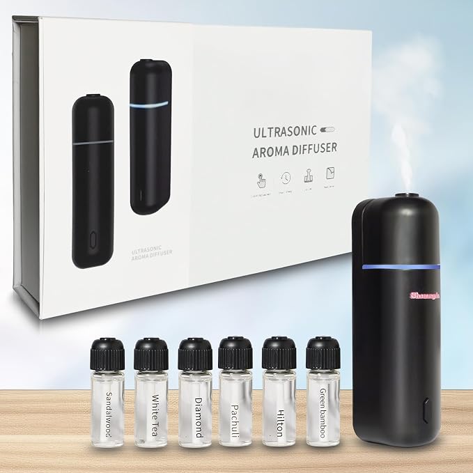 Car Air Freshener Diffuser, Motion Sensor Waterless Essential Oil Diffuser for Car USB Rechargeable Air Freshener with 6