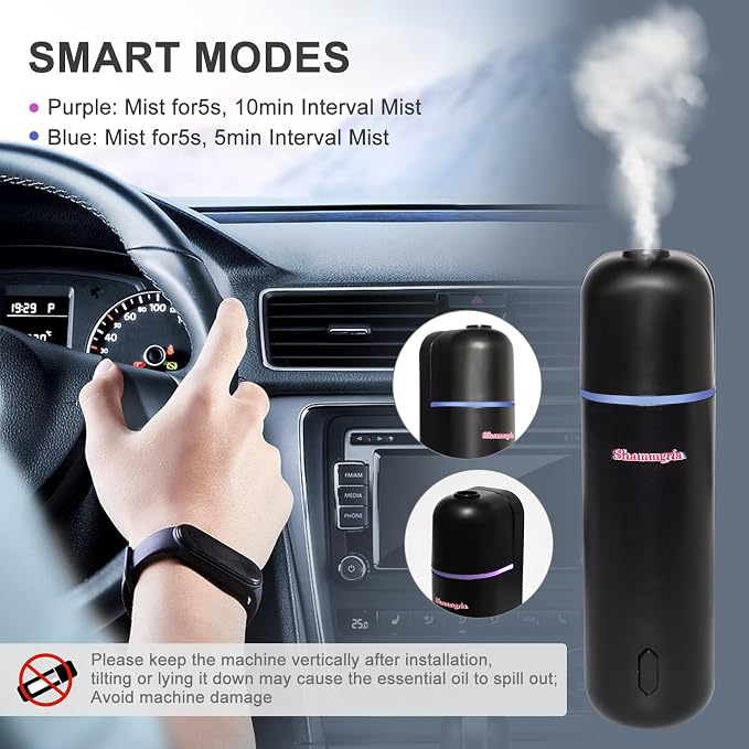 Car Air Freshener Diffuser, Motion Sensor Waterless Essential Oil Diffuser for Car USB Rechargeable Air Freshener with 6