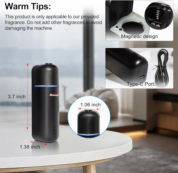 Car Air Freshener Diffuser, Motion Sensor Waterless Essential Oil Diffuser for Car USB Rechargeable Air Freshener with 6